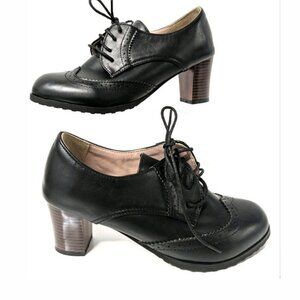 Ladies Retro Cuban Mid Block Heel Lace Up Oxford Pumps Size 38 (7) Wing Tip